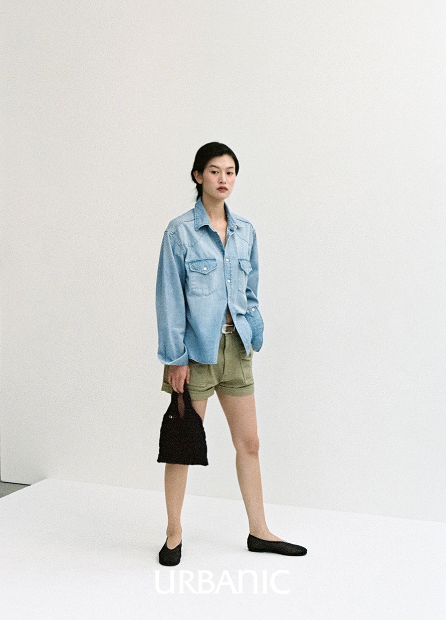 Western Denim Shirt (Light Blue)