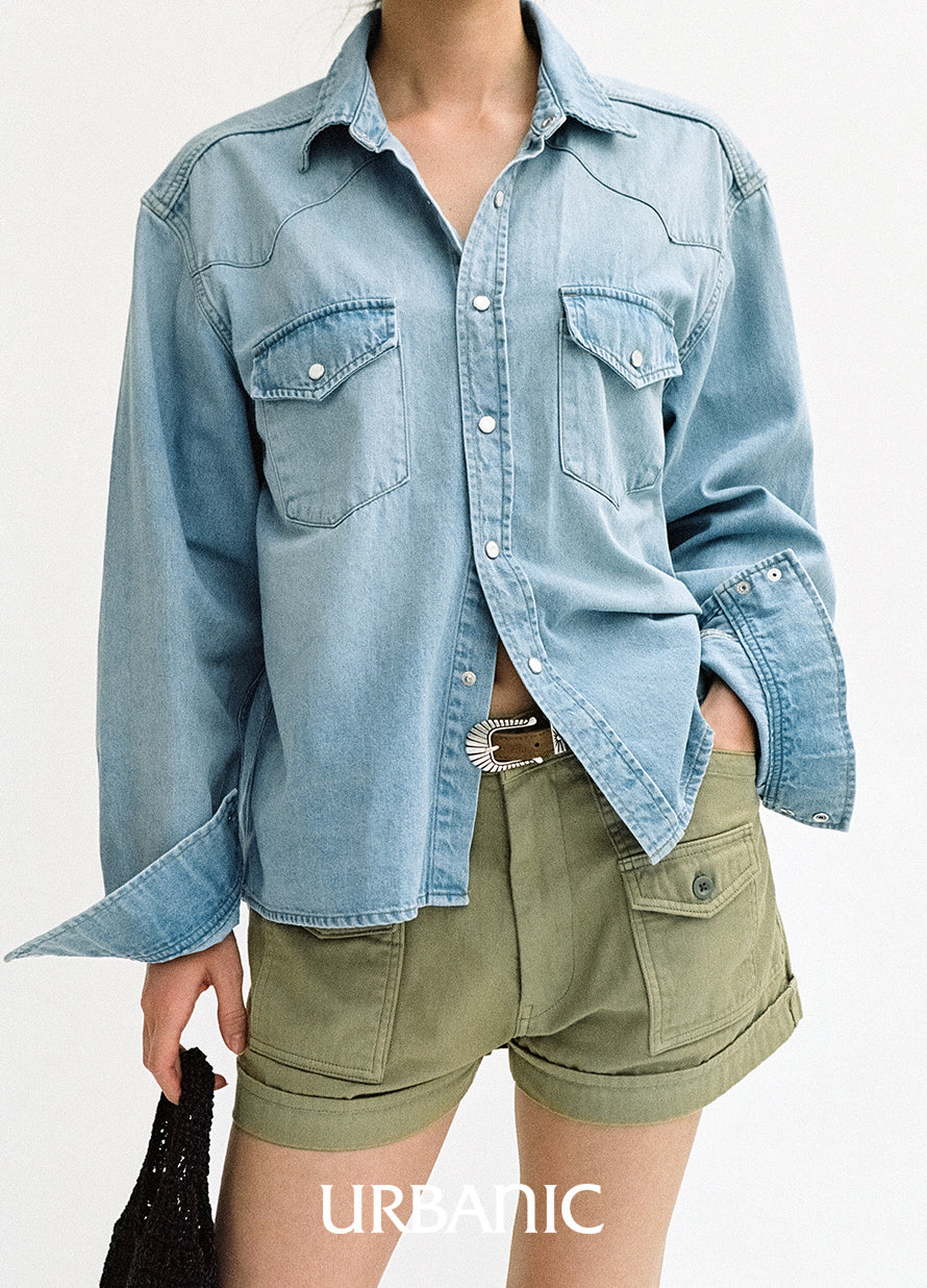 Western Denim Shirt (Light Blue)