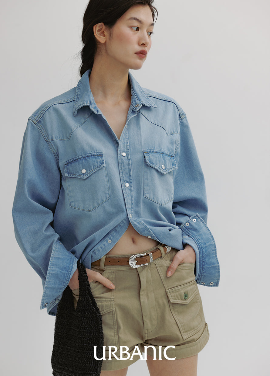 Western Denim Shirt (Light Blue)