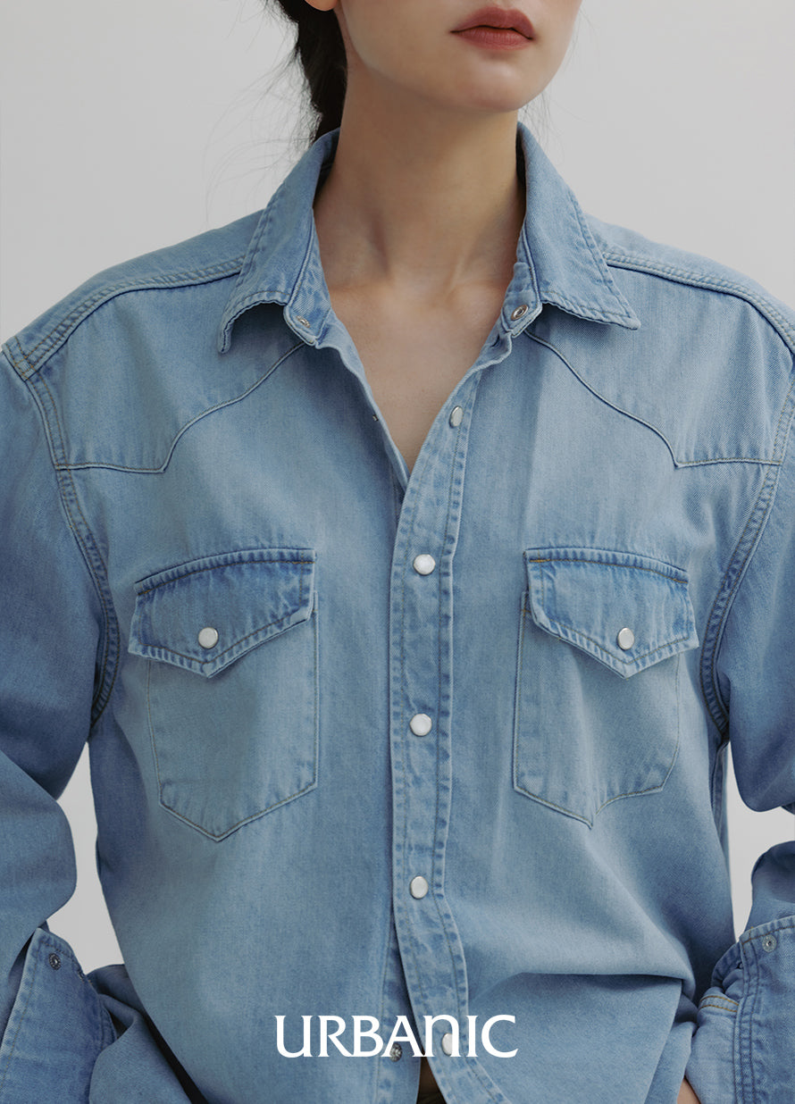 Western Denim Shirt (Light Blue)